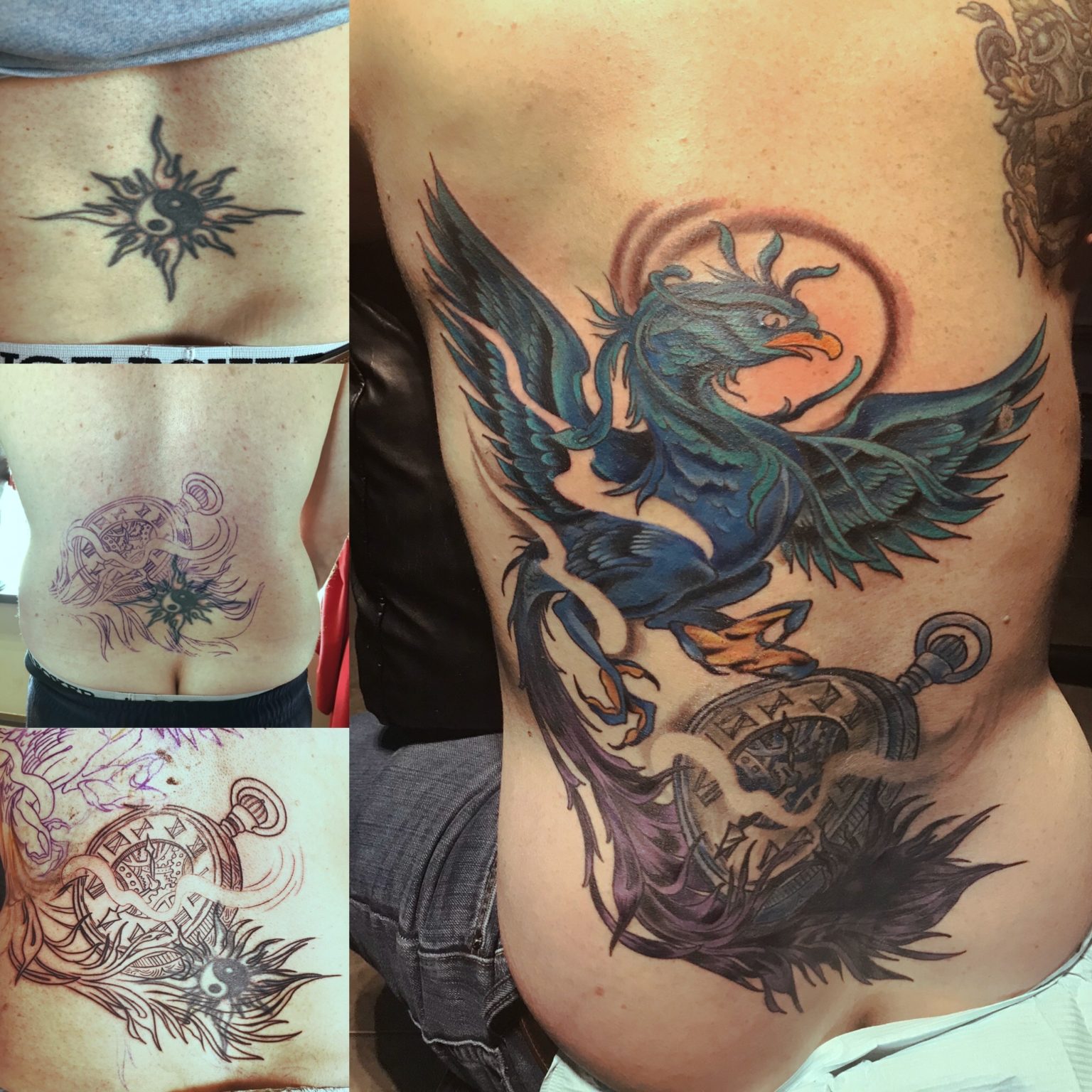 Blue Bird Watch Cover Up Back Tattoo