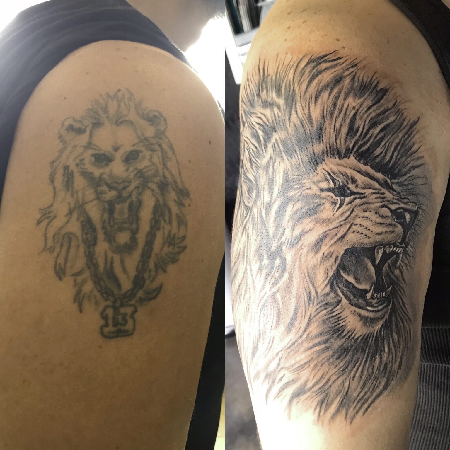 Lion Cover Up Shoulder Tattoo